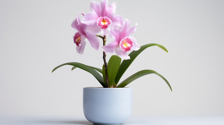Photo of Cattleya in minimalist pot as houseplant for home decoration isolated on white backgroundの素材
