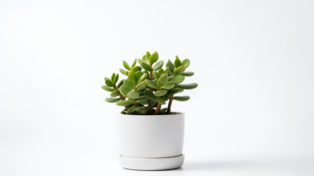 Photo of Crassula in minimalist pot as houseplant for home decoration isolated on white backgroundの素材