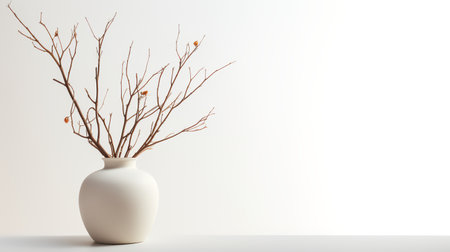 Photo of dry_twigs in minimalist pot as houseplant for home decoration on table isolated on white backgroundの素材