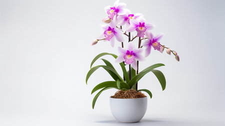 Photo of Cattleya in minimalist pot as houseplant for home decoration isolated on white backgroundの素材