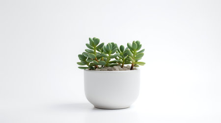 Photo of Crassula in minimalist pot as houseplant for home decoration isolated on white backgroundの素材