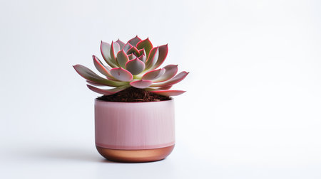 Photo of Echeveria in minimalist pot as houseplant for home decoration isolated on white backgroundの素材
