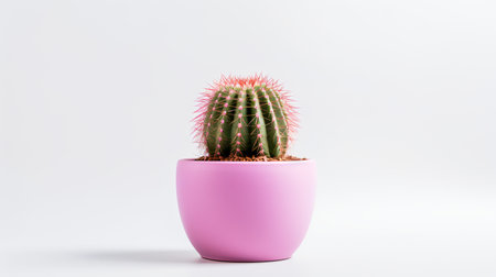 Photo of Hedgehog in minimalist pot as houseplant for home decoration isolated on white backgroundの素材