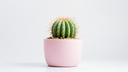 Photo of Hedgehog in minimalist pot as houseplant for home decoration isolated on white backgroundの素材