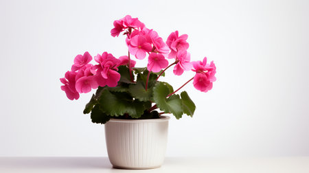 Photo of Geranium in minimalist pot as houseplant for home decoration isolated on white backgroundの素材