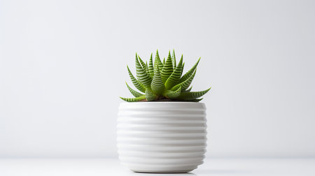 Photo of Haworthia in minimalist pot as houseplant for home decoration isolated on white backgroundの素材