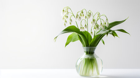 Photo of lily_oh_the_valley in transparent vase as houseplant for home decoration isolated on white backgroundの素材