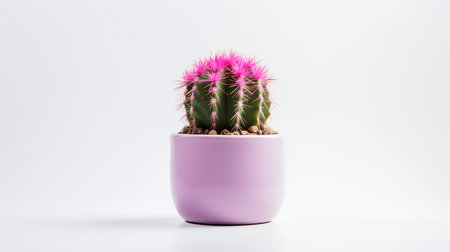 Photo of Hedgehog in minimalist pot as houseplant for home decoration isolated on white backgroundの素材