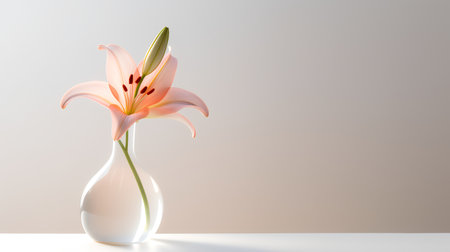 Photo of lily_on_minimalis_transparant_vase as houseplant for home decoration on white table isolated on bright backgroundの素材