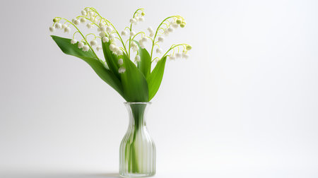 Photo of lily_oh_the_valley in transparent vase as houseplant for home decoration isolated on white backgroundの素材