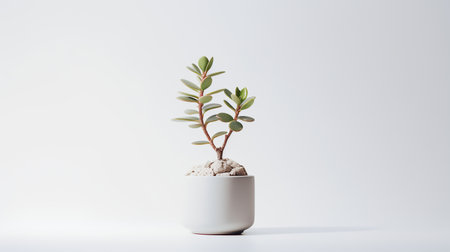 Photo of Lithop in minimalist pot as houseplant for home decoration isolated on white backgroundの素材