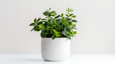 Photo of Peperomia in minimalist pot as houseplant for home decoration isolated on white backgroundの素材