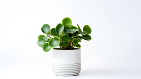 Photo of Peperomia in minimalist pot as houseplant for home decoration isolated on white backgroundの素材