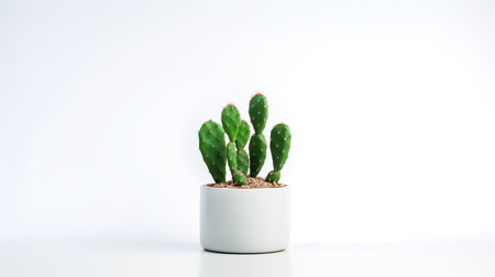 Photo of Prickly_pear in minimalist pot as houseplant for home decoration isolated on white backgroundの素材