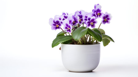 Photo of Saintpaulia in minimalist pot as houseplant for home decoration isolated on white backgroundの素材