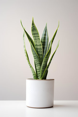Photo of Sansevieria_trifasciata in minimalist pot as houseplant for home decoration isolated on white backgroundの素材
