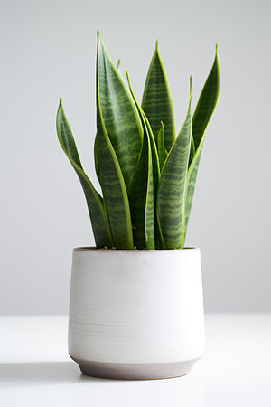 Photo of Sansevieria_trifasciata in minimalist pot as houseplant for home decoration isolated on white backgroundの素材