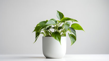 Photo of Pothos in minimalist pot as houseplant for home decoration isolated on white backgroundの素材