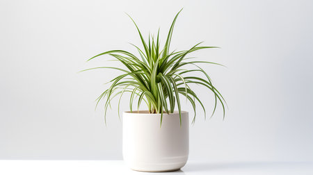 Photo of Spider_Plant in minimalist pot as houseplant for home decoration isolated on white backgroundの素材