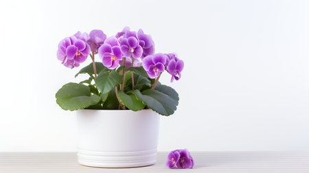 Photo of Saintpaulia in minimalist pot as houseplant for home decoration isolated on white backgroundの素材