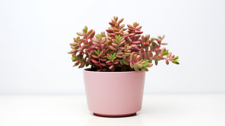 Photo of Sedum in minimalist pot as houseplant for home decoration isolated on white backgroundの素材