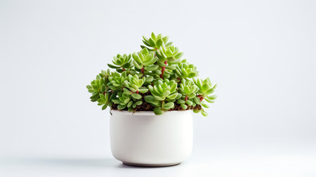 Photo of Sedum in minimalist pot as houseplant for home decoration isolated on white backgroundの素材
