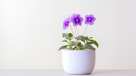 Photo of Violet_flower in minimalist pot as houseplant for home decoration isolated on white backgroundの素材