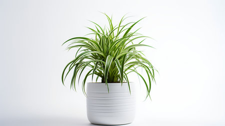 Photo of Spider_Plant in minimalist pot as houseplant for home decoration isolated on white backgroundの素材