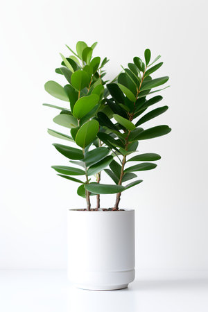 Photo of Zamioculcas_zamiifolia in minimalist pot as houseplant for home decoration isolated on white backgroundの素材