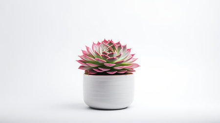Photo of Sempervivum in minimalist pot as houseplant for home decoration isolated on white backgroundの素材