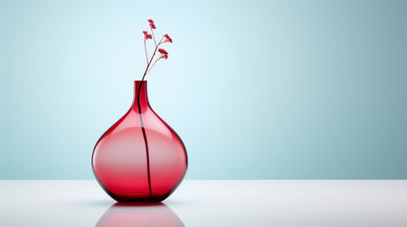 Photo of one stem in minimalist transparent vase as houseplant for home decoration isolated on warm color backgroundの素材