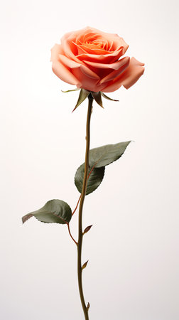 Photo of one stalk of rose flower  isolated on white backgroundの素材
