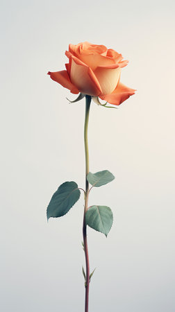 Photo of one stalk of rose flower  isolated on white backgroundの素材