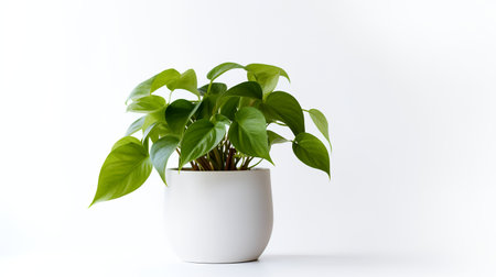 Photo of Pothos in minimalist pot as houseplant for home decoration isolated on white backgroundの素材
