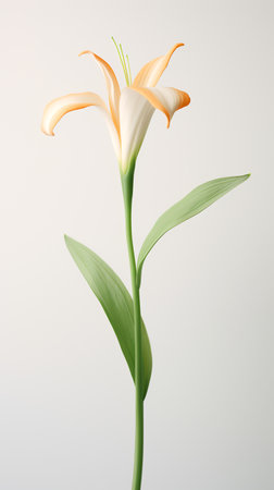 Photo of one stalk of lily flower isolated on white backgroundの素材
