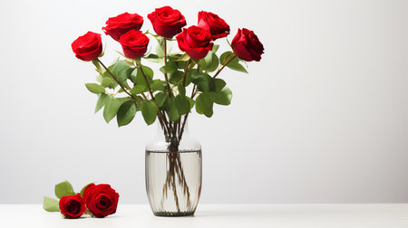 Photo of rose flowers in minimalist vase as houseplant for home decoration isolated on white backgroundの素材