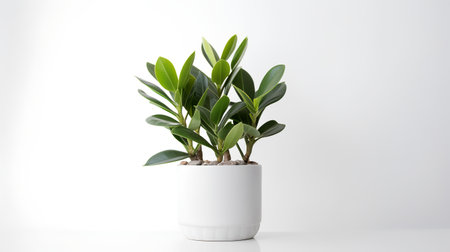 Photo of Zamioculcas_zamiifolia in minimalist pot as houseplant for home decoration isolated on white backgroundの素材