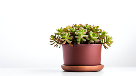 Photo of Sedum in minimalist pot as houseplant for home decoration isolated on white backgroundの素材