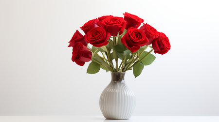 Photo of rose flowers in minimalist vase as houseplant for home decoration isolated on white backgroundの素材