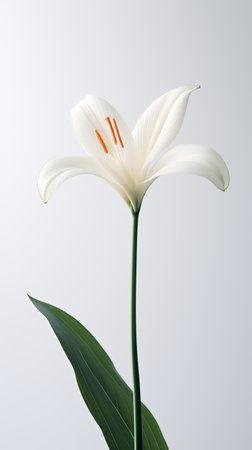 White lily isolated on white background with copy space for your textの素材