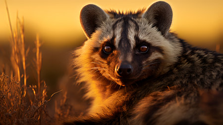 Photo of African Civet on savanna at sunsetの素材