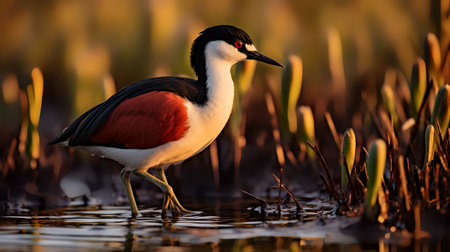 Photo of African Jacana on savanna at sunsetの素材