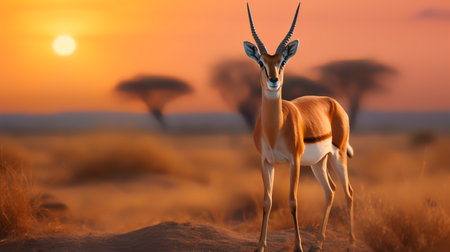 Photo of Gazelle on savanna at sunsetの素材