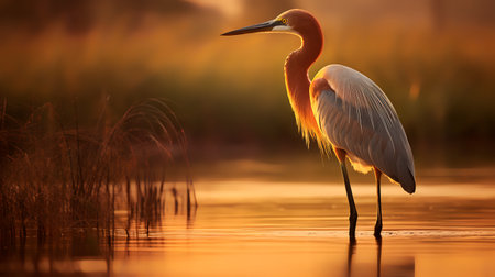 Photo of Goliath Heron on savanna at sunsetの素材
