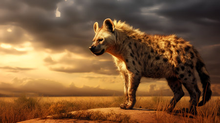 Photo of Hyena on savanna at sunsetの素材