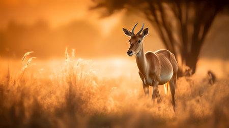 Photo of Hartebeest on savanna at sunsetの素材