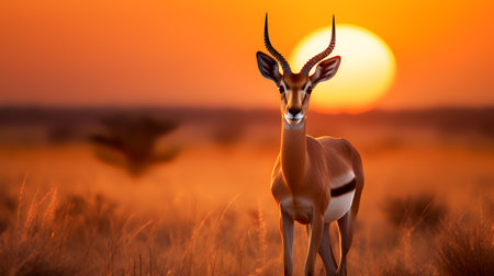 Photo of Gazelle on savanna at sunsetの素材