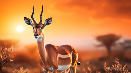 Photo of Impala on savanna at sunsetの素材