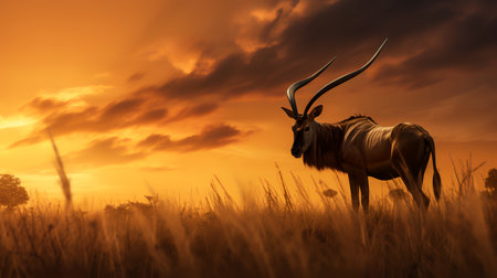 Photo of Hartebeest on savanna at sunsetの素材