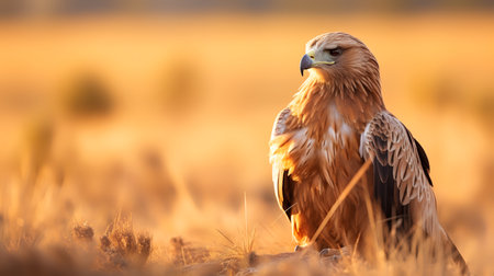 Photo of Tawny Eagle on savanna at sunsetの素材
